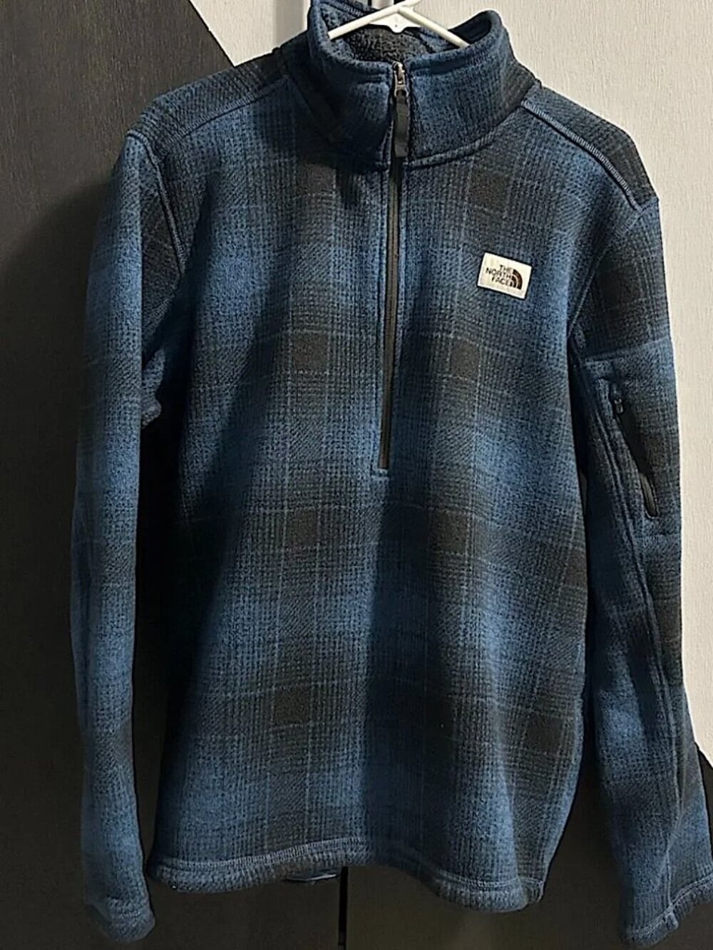 North‎ Face Blue/Black Plaid Sweater Fleece 1/2 Zip Pullover Men's Size L